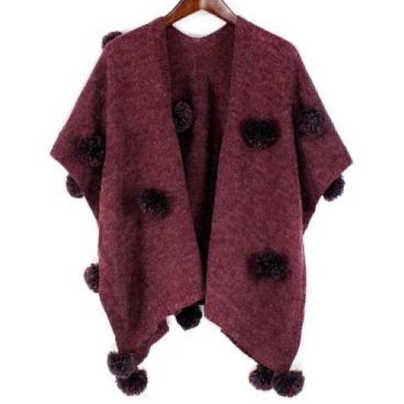 BURGUNDY POM POM WRAP - Picture 1 of 2